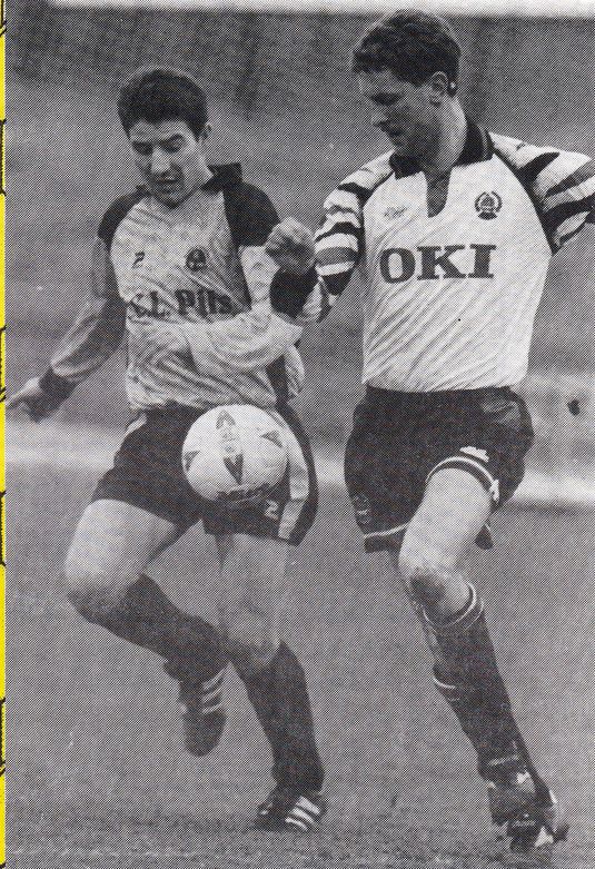 Willie Irvine challenges for the ball against Clyde